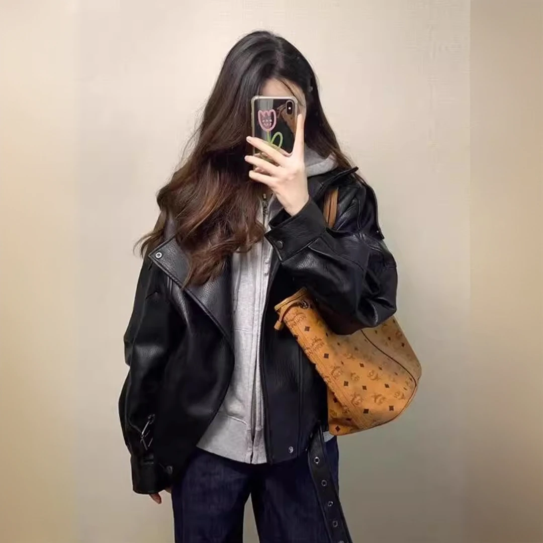 皮衣外套女2025春秋季新款爆款设计感小众高个子黑色皮夹克上衣