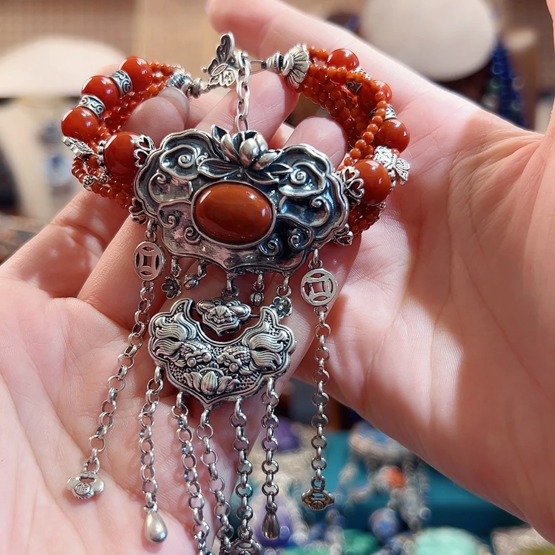 玛瑙银S925镶嵌手链手链