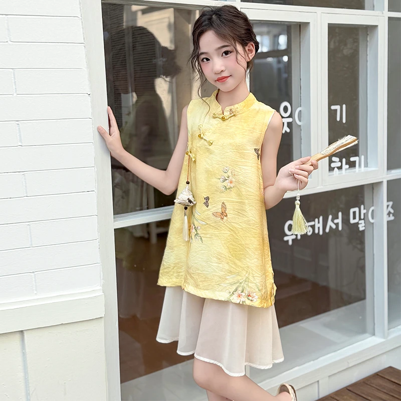 女童夏装连衣裙2025新款儿童洋气国风旗袍裙小女孩夏季大童汉服裙