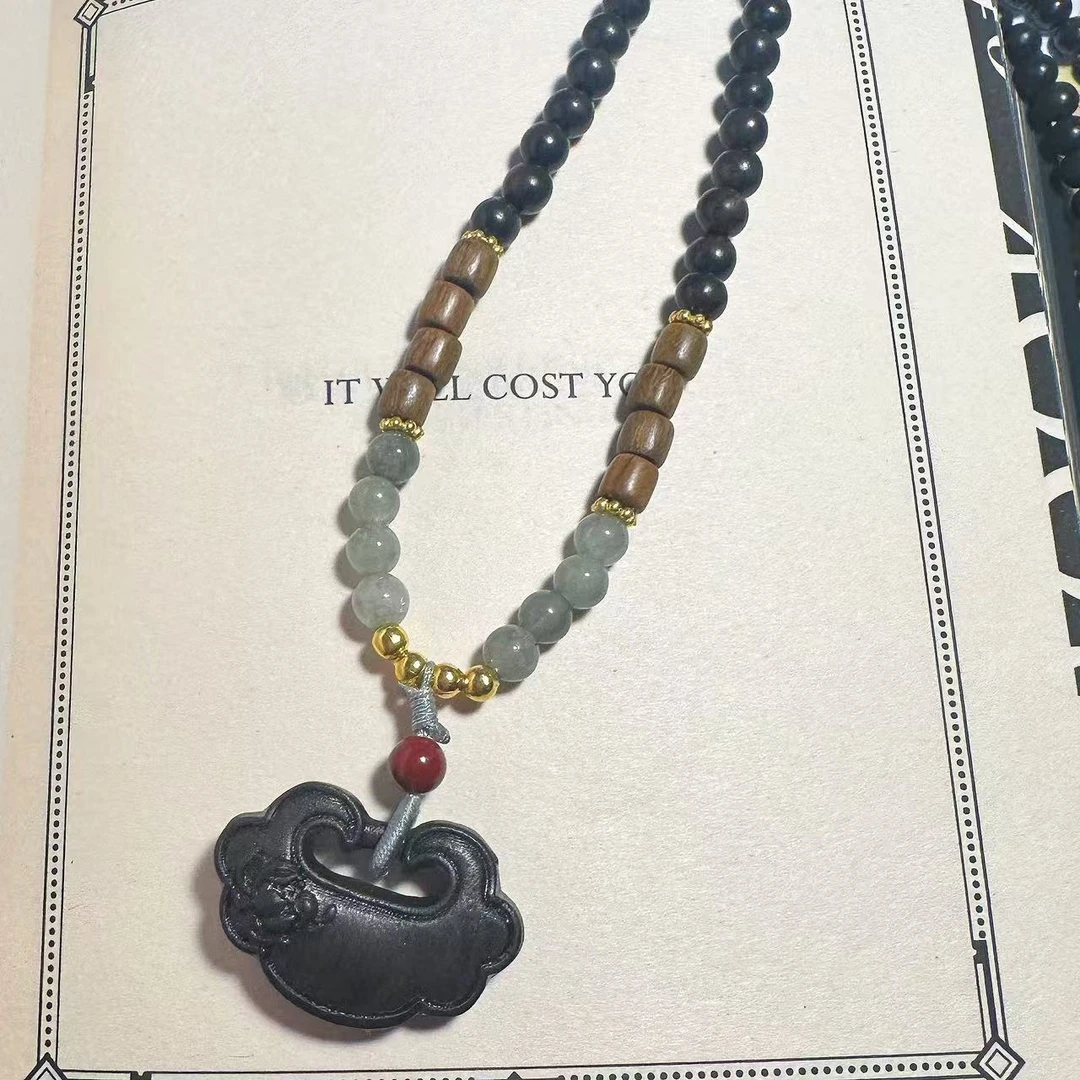 【清仓专属】原创毛衣链墨色平安锁精品创意饰品【6mm】无礼盒—-3211