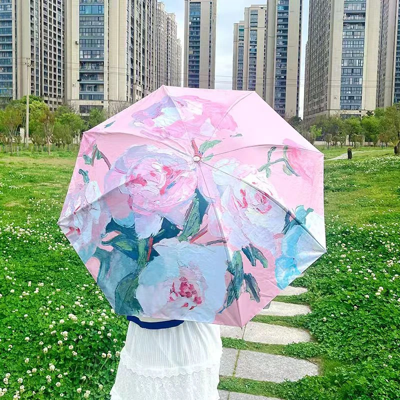 双层防晒太阳伞折叠设计防紫外线遮阳伞晴雨两用雨伞