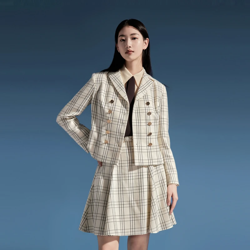 OBEG欧碧倩格子格纹小香风长袖外套10443059