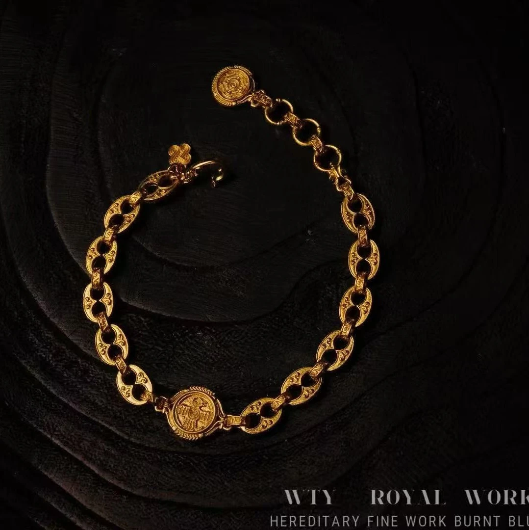 【细工】原版原创设计太阳神鸟时尚百搭黄金手链 足金999