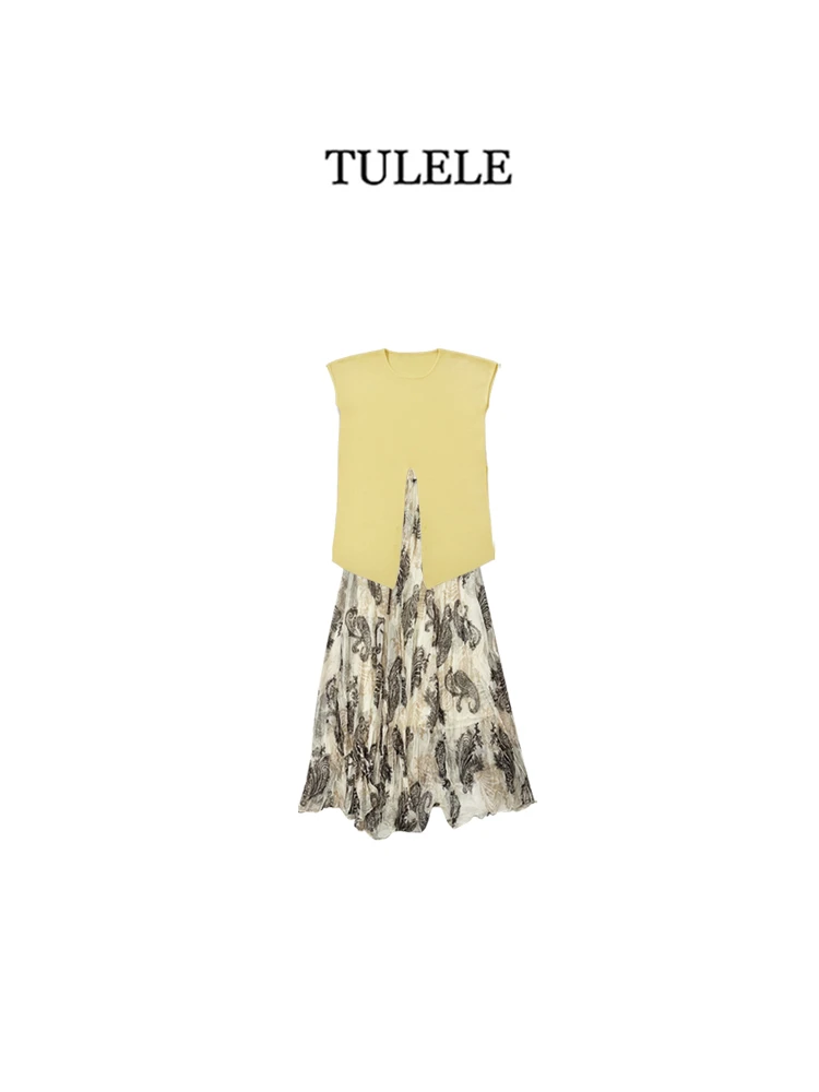 TULELE‘几何莫奈花园’针织无袖加复古碎花半身长裙11117