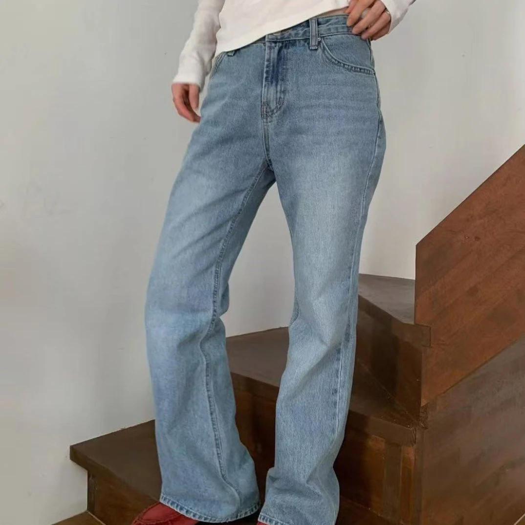 No退No换韩国东大门女装2025年季新款中低腰时尚微喇牛仔裤女025f