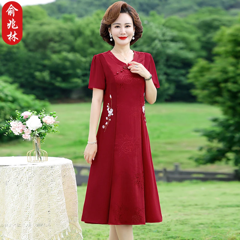 俞兆林喜婆婆婚宴装妈妈礼服夏季旗袍连衣裙中老年夏季中国风裙子