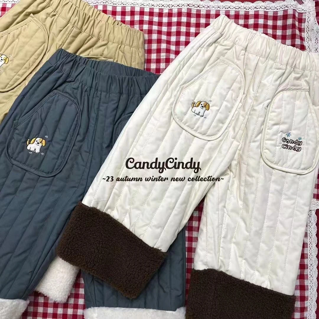 【CC】灰/卡其/米白 夹棉拼毛边休闲裤 0185