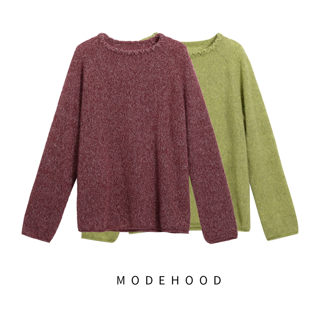 MODEHOOD伊凡【温存】2025秋冬绵羊毛拉毛柔软舒适套头毛衣QZ-103