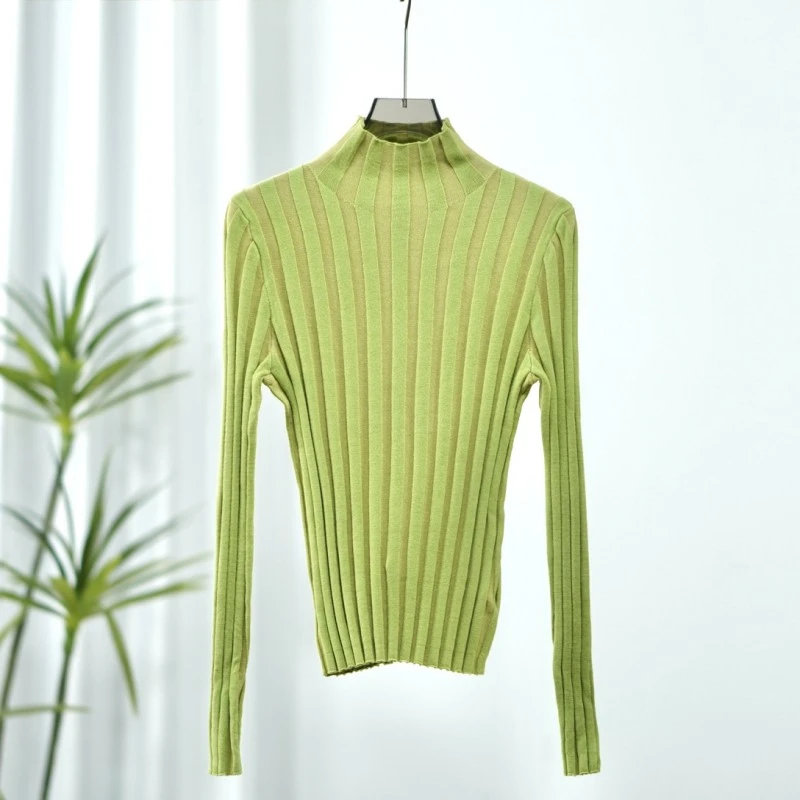 【诗M】O-625  女装撞色坑条毛织上衣果绿2506257