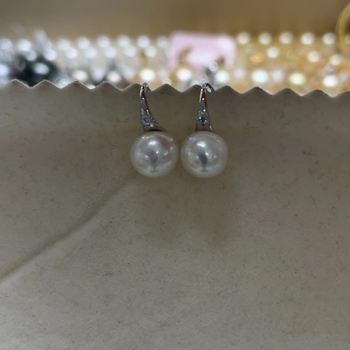 银S925镶嵌耳饰海水珍珠7-8mm5号