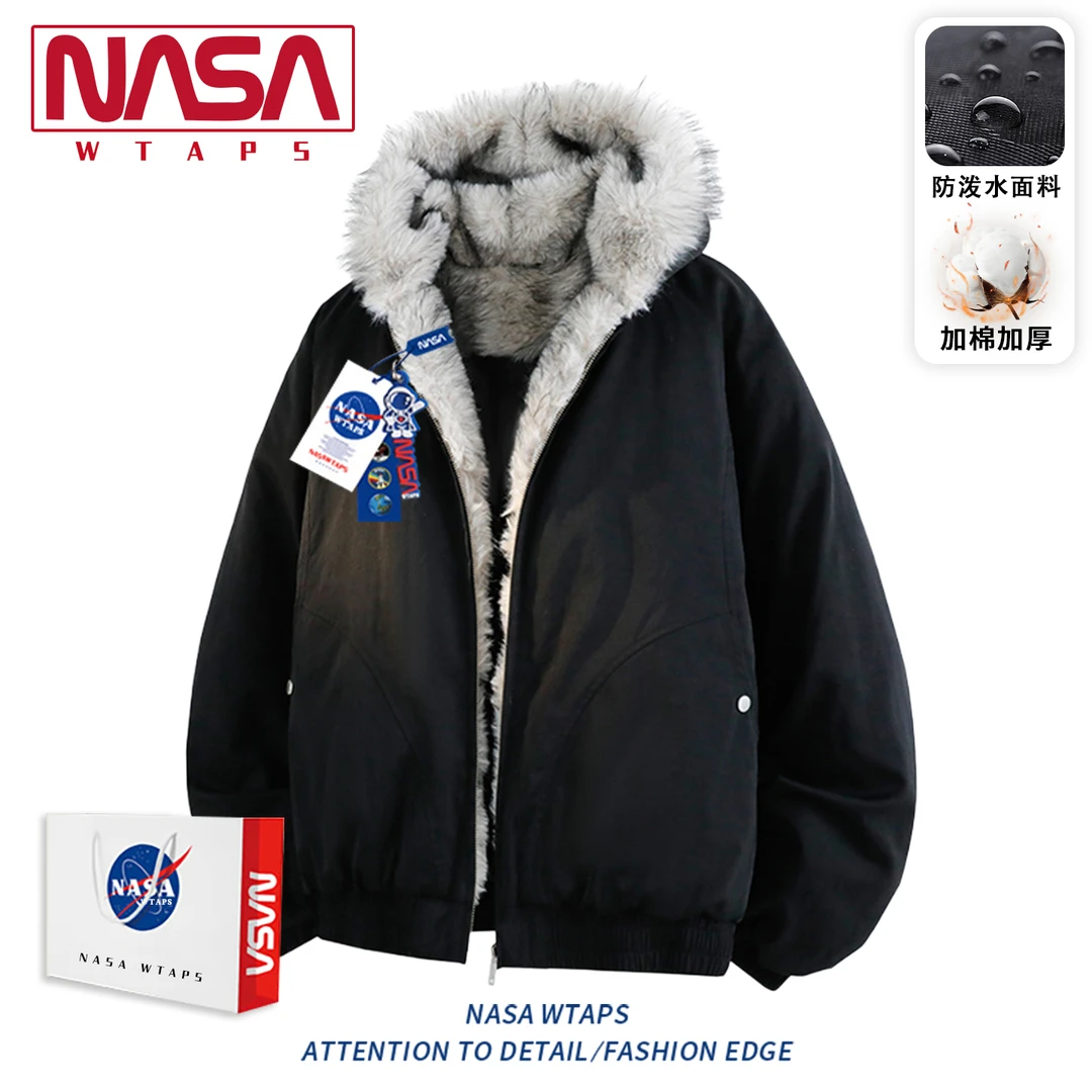 NASA WTAPS座山雕棉服外套男冬季新款加绒加厚保暖连帽情侣款棉衣