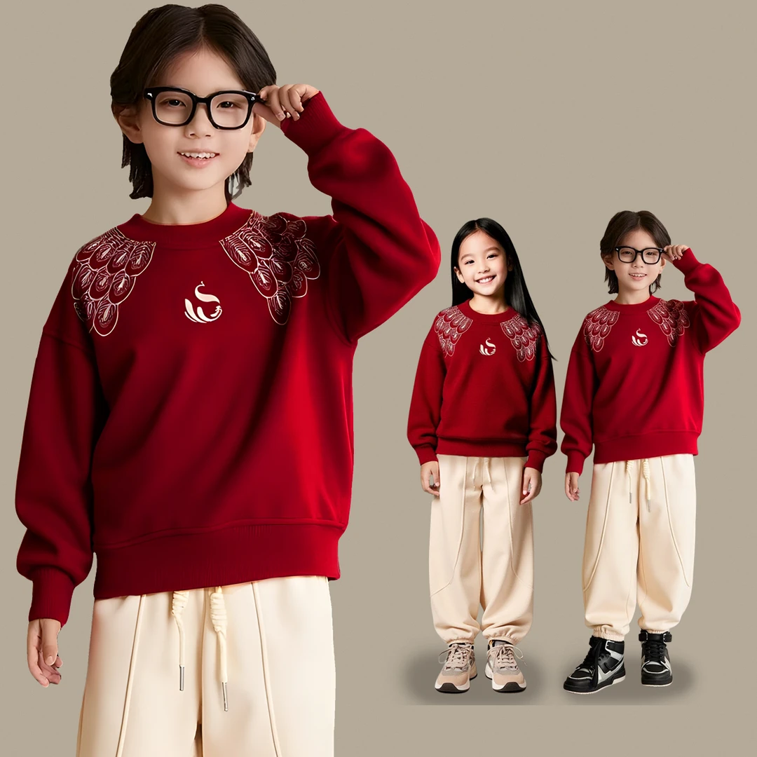 儿童秋冬圆领套头卫衣男童女童加绒厚款休闲单件上衣潮D3T5-1030