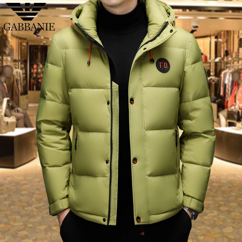 意大利轻奢品牌羽绒服男士高档白鸭绒连帽防风透气保暖加厚外套男