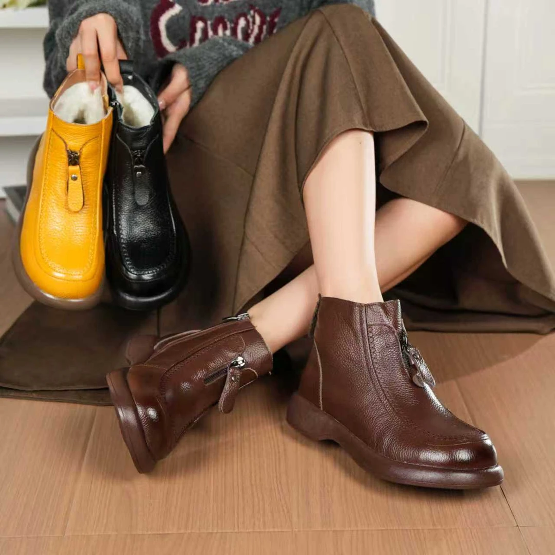 BAILISHIJIA/佰丽世家头层牛皮真皮软底妈妈鞋棉鞋马丁靴