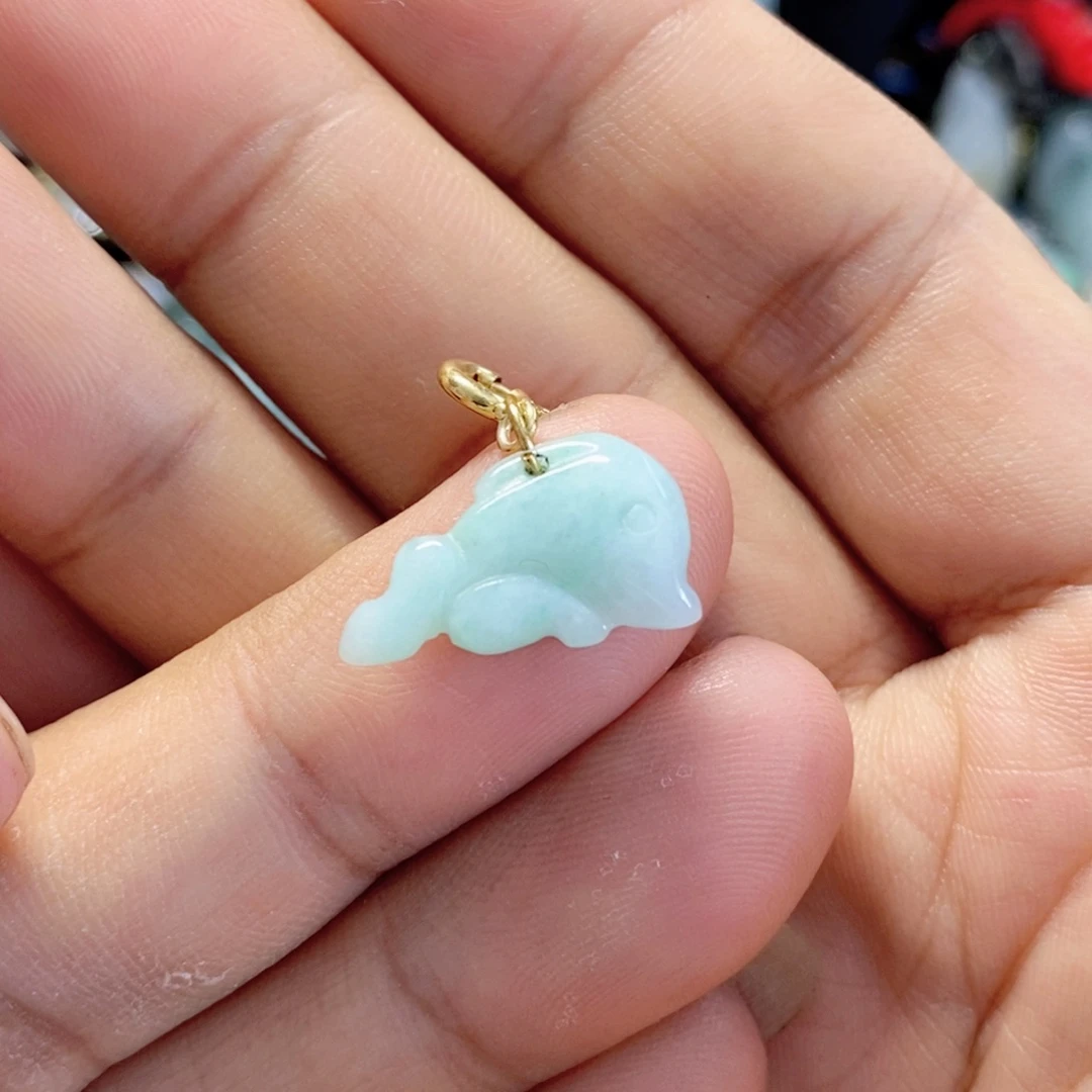 颈饰未镶嵌翡翠天然缅甸翡翠A货海豚吊坠