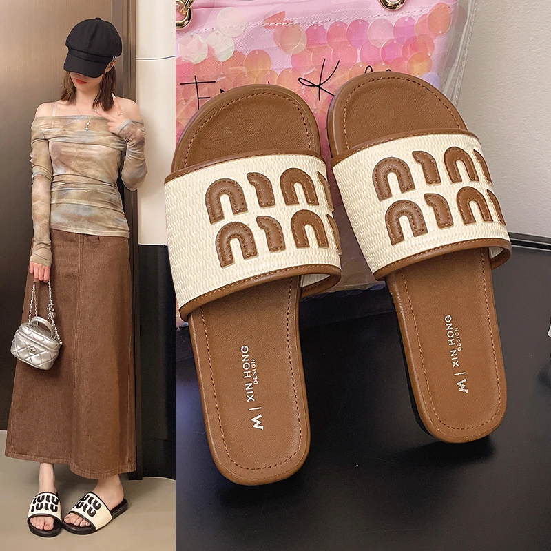 沙滩鞋韩版夏季凉拖鞋平底复古一字拖厚款日常mn软拖鞋外穿网红