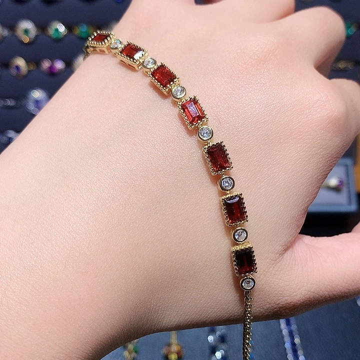 石榴石银S925镶嵌手链