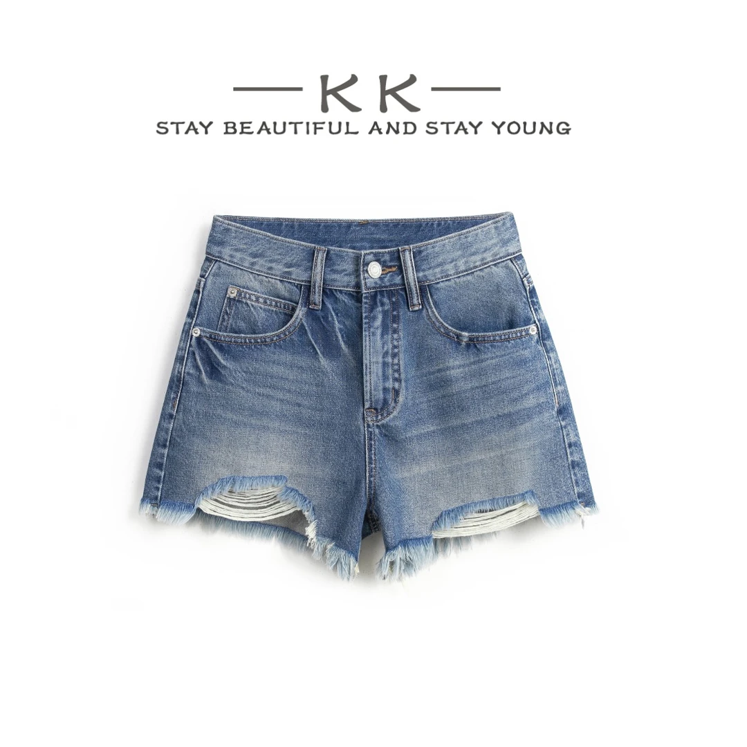 KK欧版 · 三分热裤毛边· 夏季三分高腰A字版显瘦超薄款百搭牛仔80