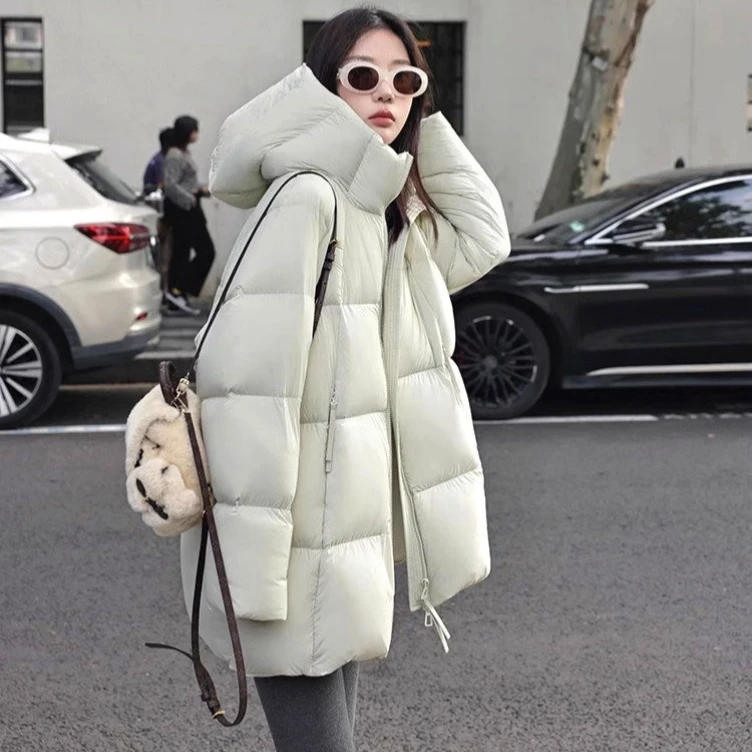 贝贝款超软泡芙中长款棉服女2025年冬季新款ins连帽加厚外套