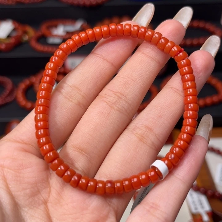 南红玛瑙未镶嵌手链满肉柿子红精工直切药片5mm