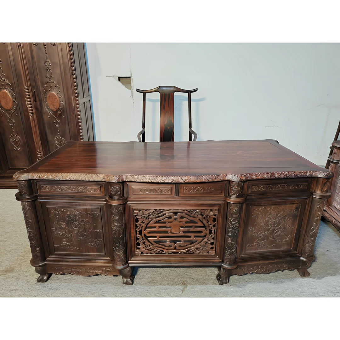 酸枝手工雕刻办公桌