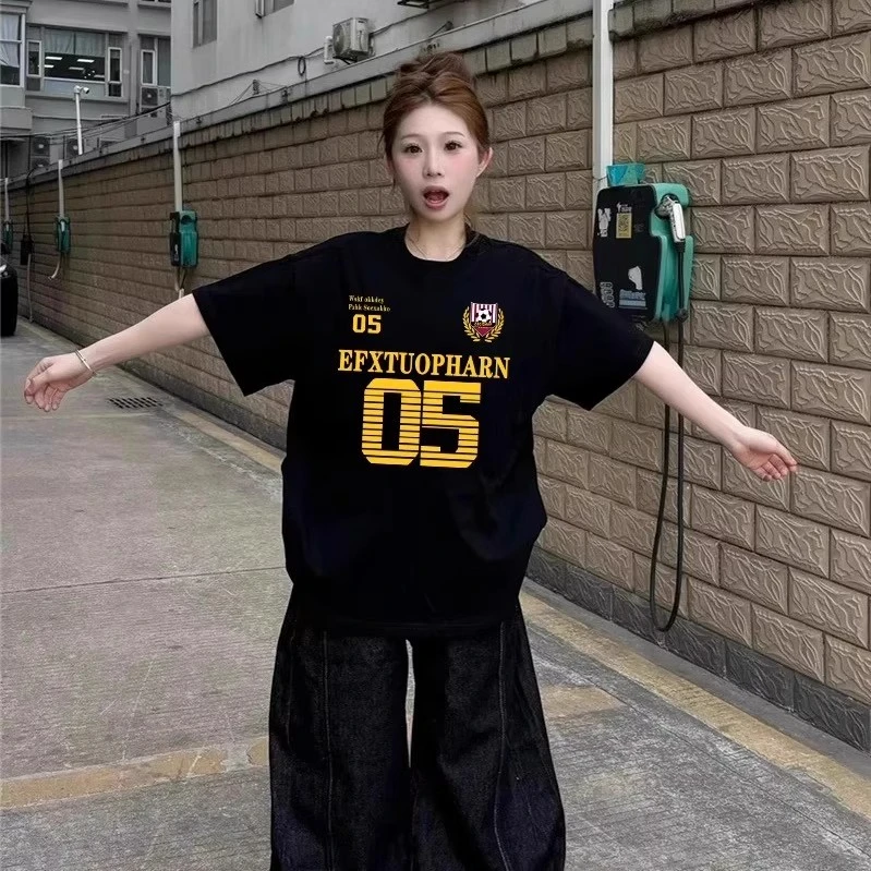 夏季纯棉短袖t恤女款爆款2025夏季新款洋气小众独特宽松正肩上衣