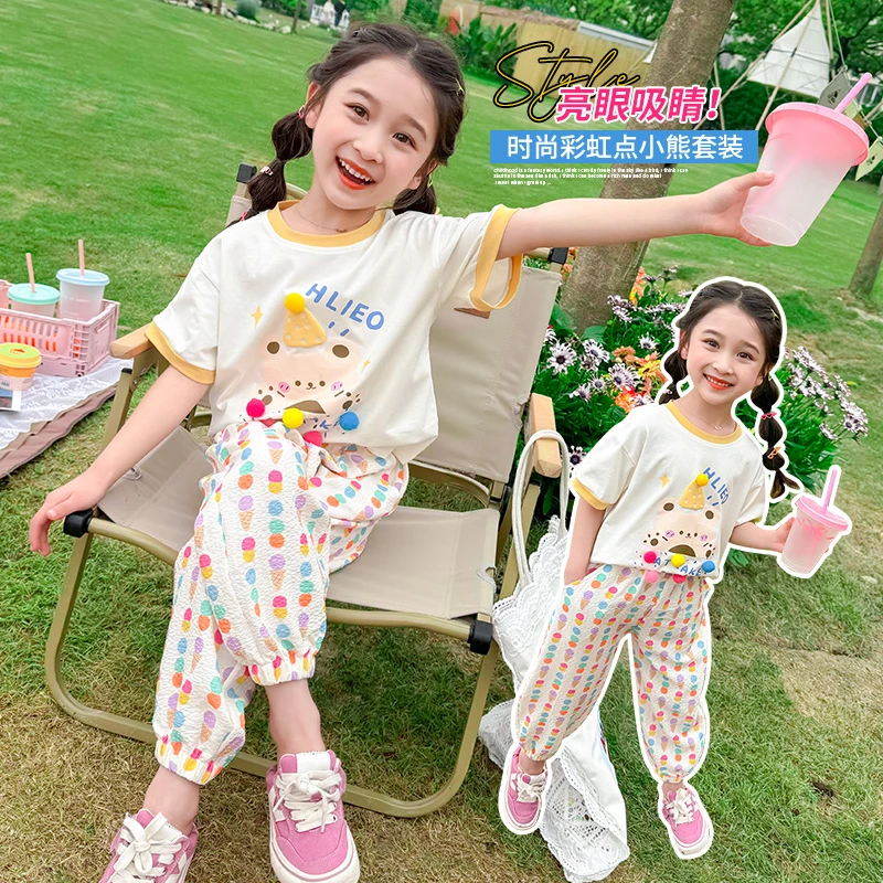 2025夏季女童新款卡通防蚊裤短袖两件套休闲运动夏款儿童宝宝套装