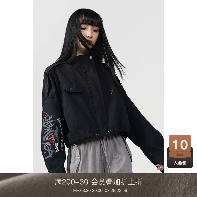 LOUZING外套女新款复古高级感韩版宽松立领夹克24C1430003非朵以