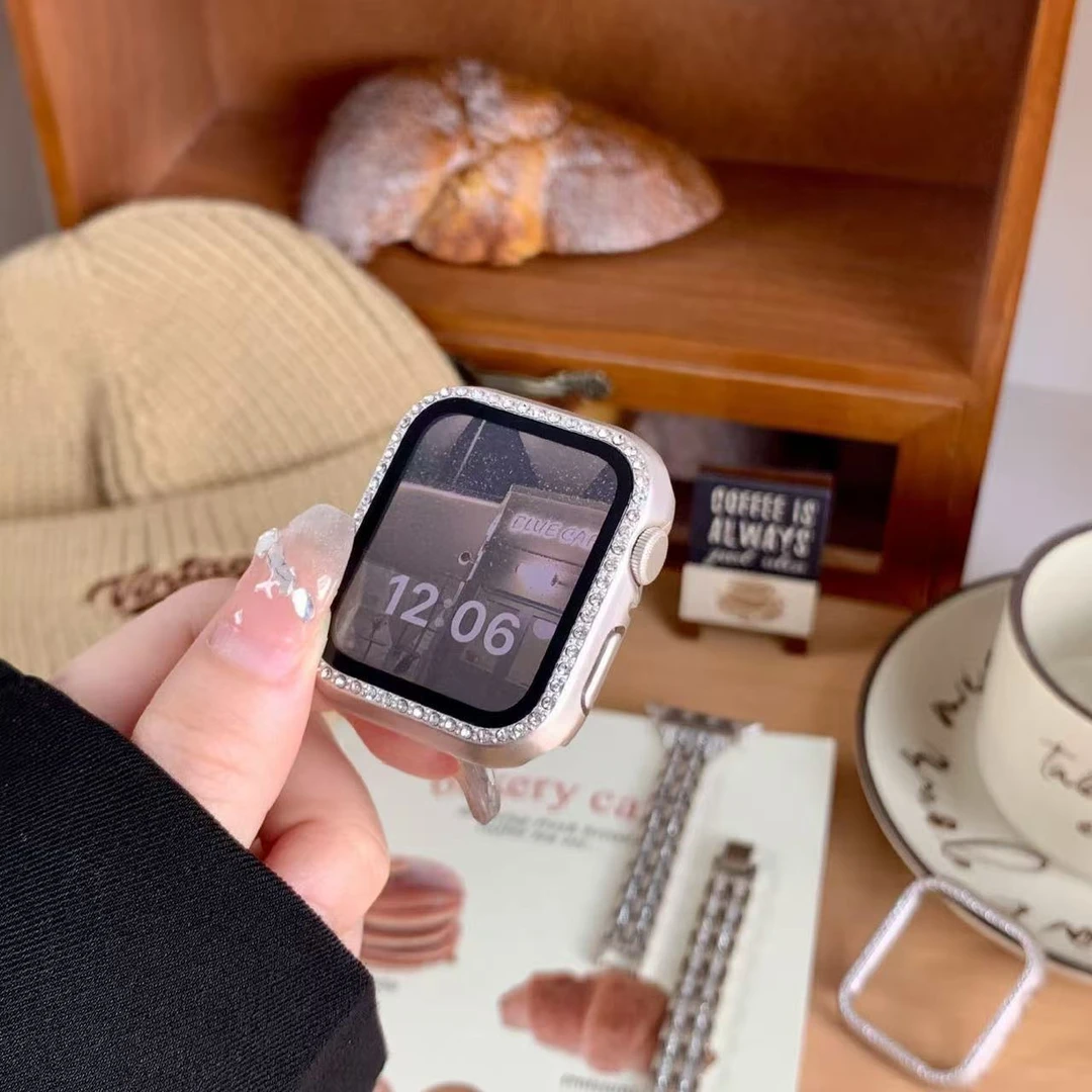 适用苹果手表保护壳apple iwatch s10/S11镂空镶钻半包硬壳保护套