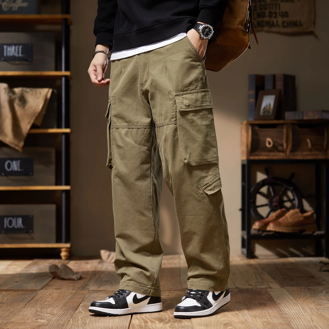 春秋季高级感工装裤男款美式潮牌多口袋直筒休闲裤户外冲锋长裤子
