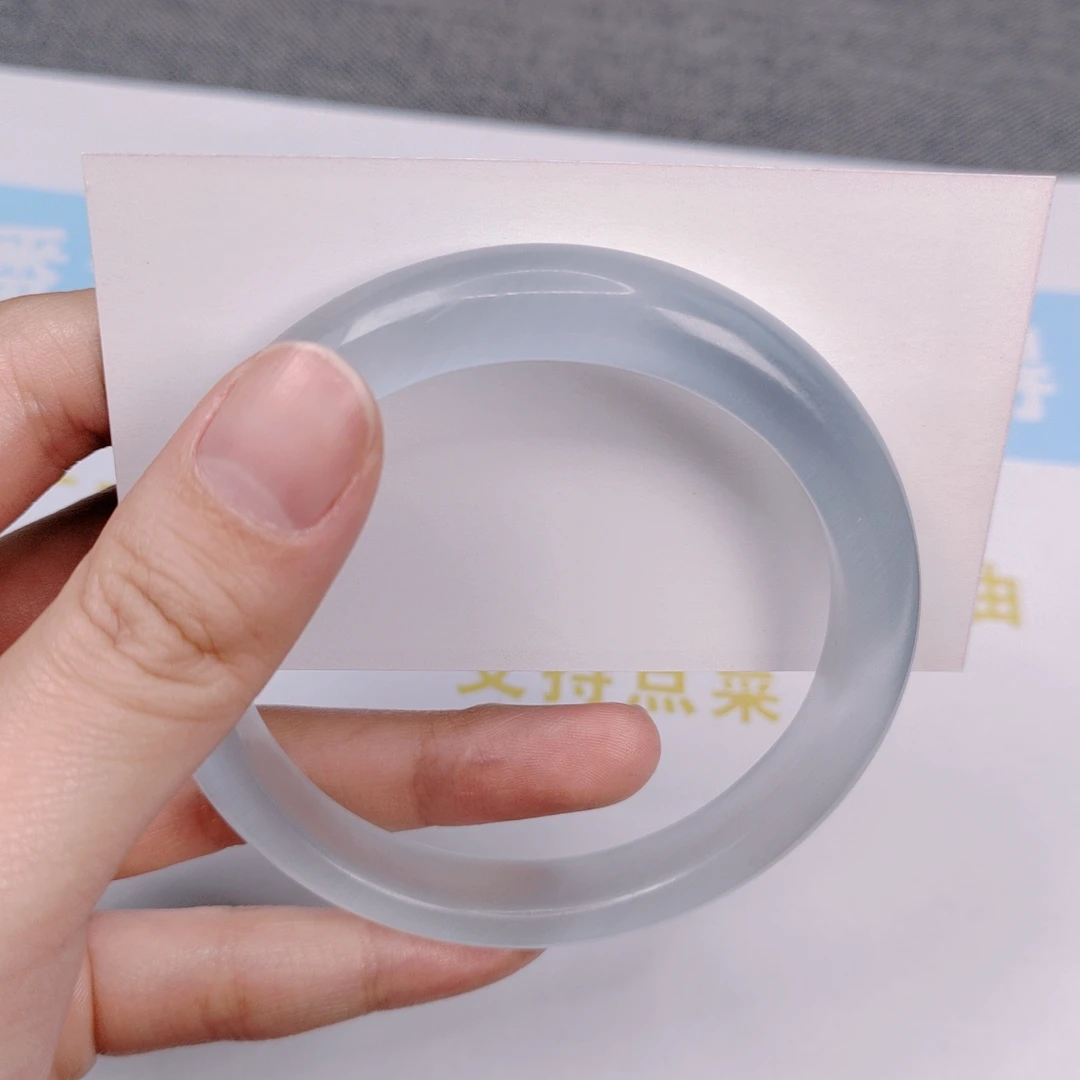 非金属玻璃手镯 冰冰蓝手镯  55圈口  高贵冰透显白