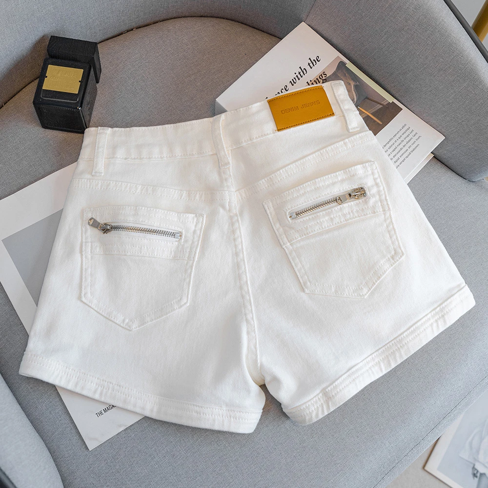 0656高腰牛仔短裤女2025夏季薄款设计感小个子辣妹弹力a字热裤子