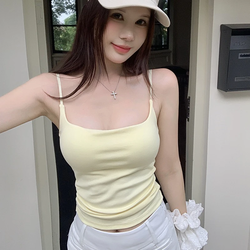 修身纯色带胸垫一体式聚拢抹胸吊带背心无袖女秋冬加厚内搭
