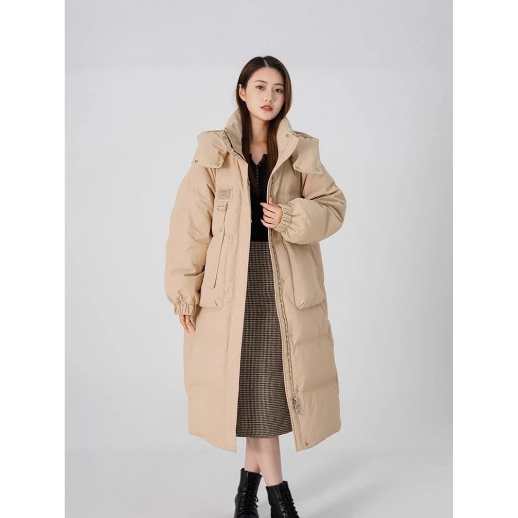 DUCURNO时尚卡其色羽绒服女冬季2025新款高级感加厚保暖连帽外套