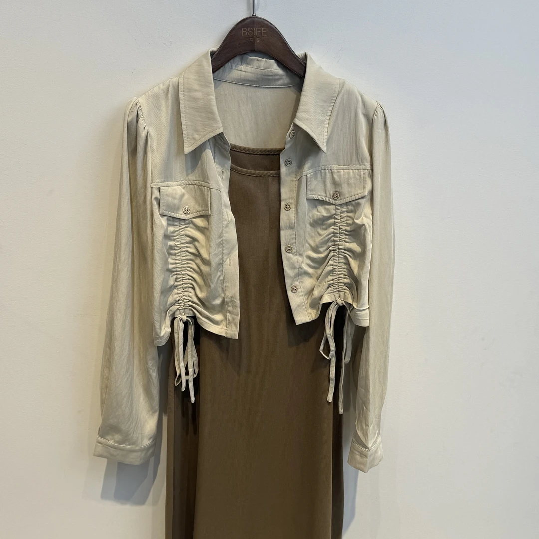 BSIEE/本涩气质时尚休闲抽绳设计连衣裙套装