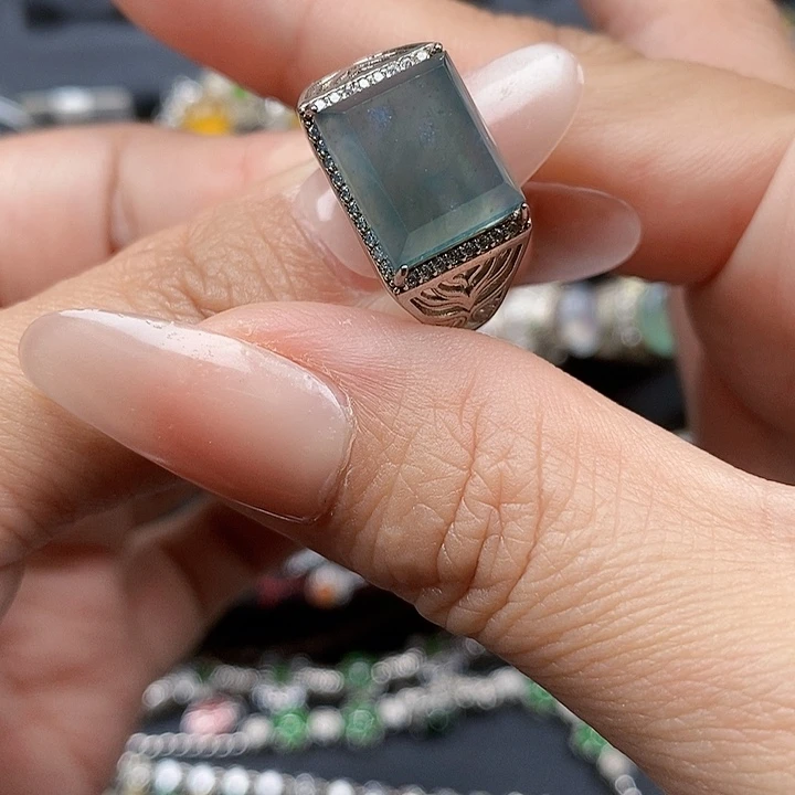 翡翠银S925镶嵌戒指缅甸翡翠