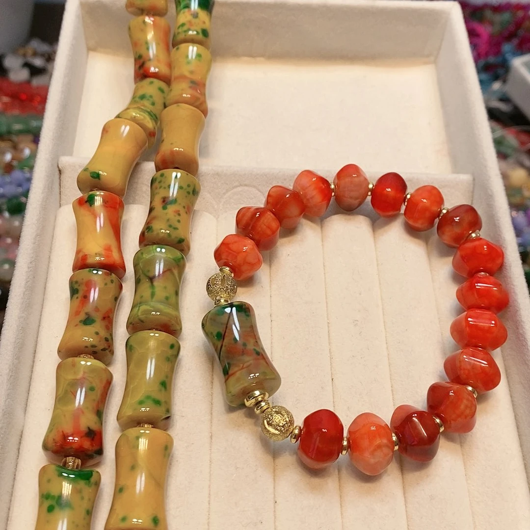 散珠玛瑙/玉髓14✖️22mm竹节短条