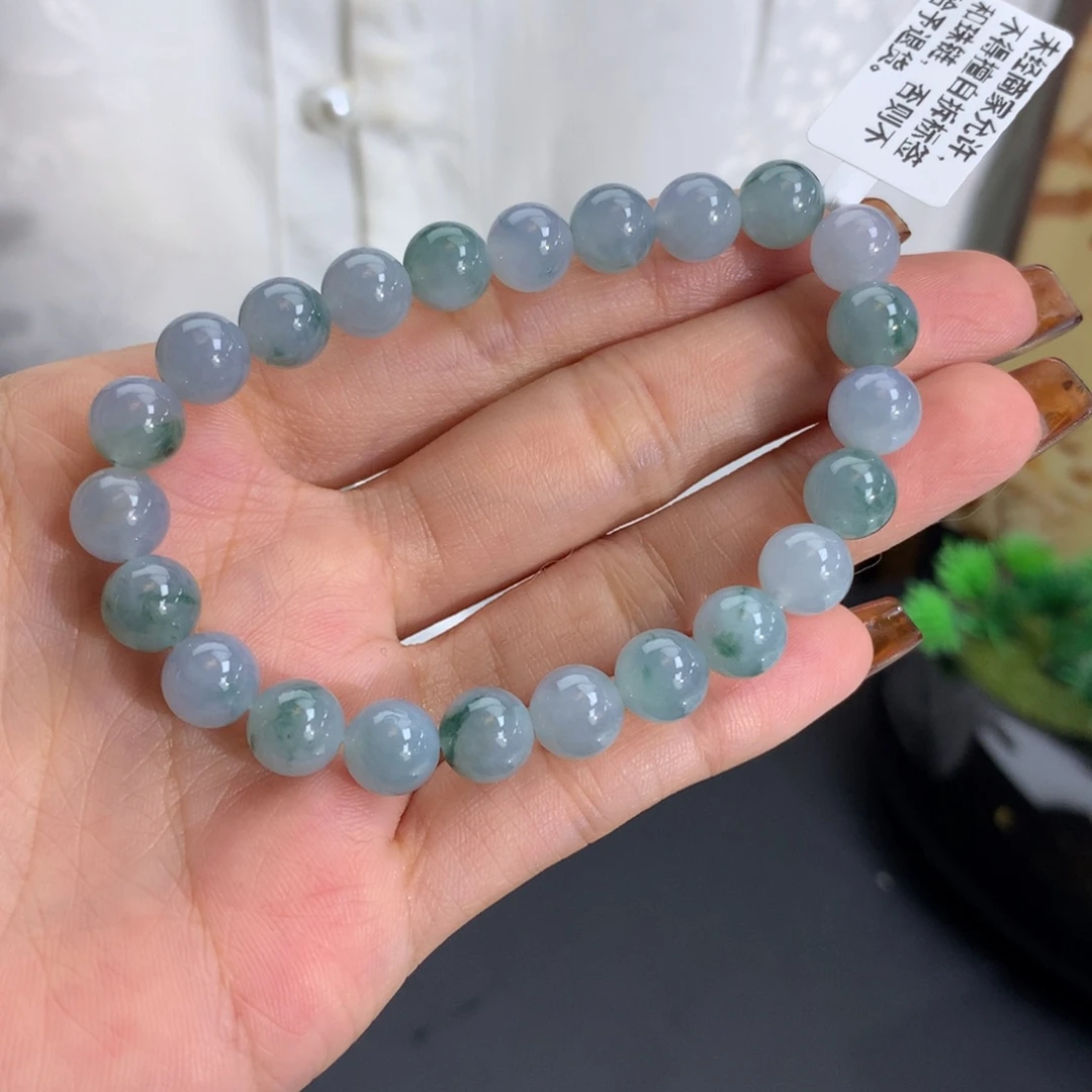 未镶嵌手串翡翠卡8胶润蓝飘花手串