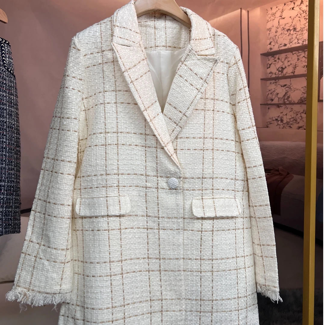 【佳佳专享】春秋款西装外套白色千鸟格时尚小香风