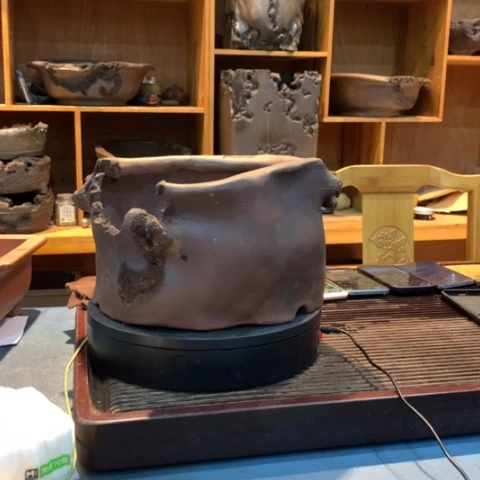 紫砂花盆柴烧残盆