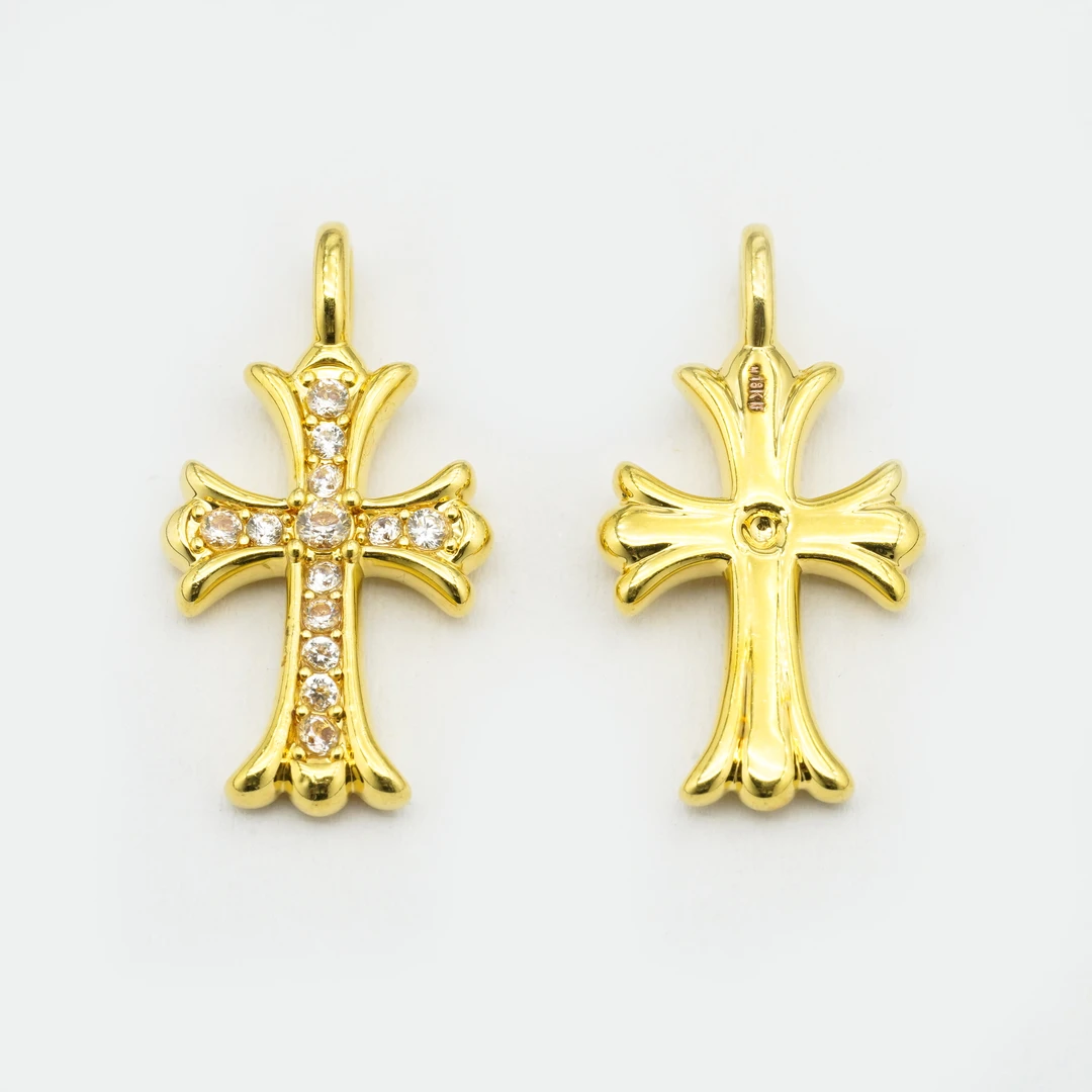 铜合金合成锆石吊坠 直扣十字架吊坠   包金工艺【WT0159】
