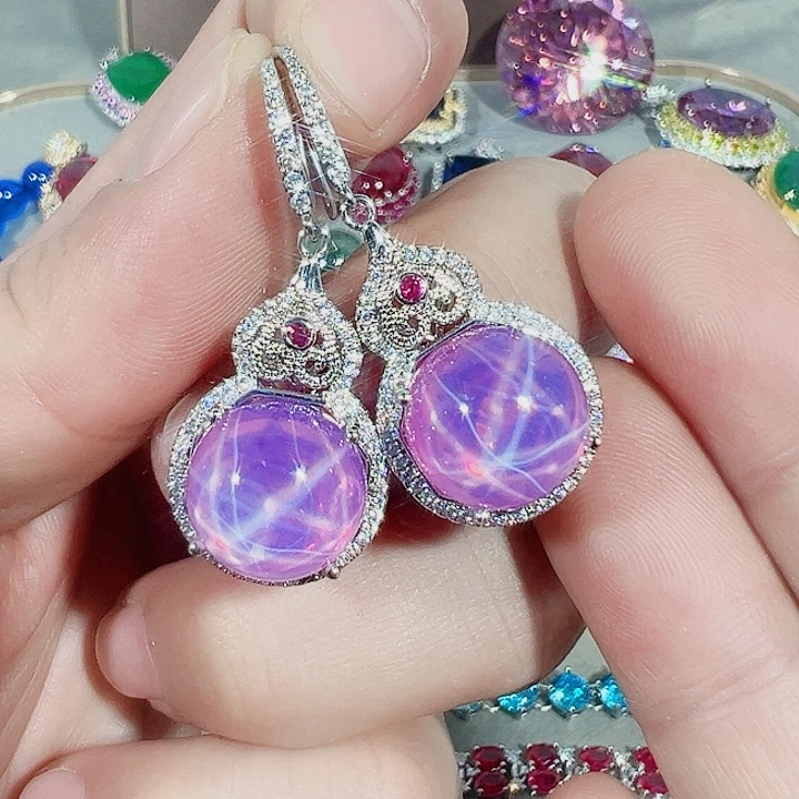 非金属红色蓝色满镶嵌吊坠戒指