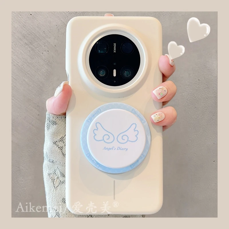 适用华为mate70pro+手机壳翅膀爱心Mate60pro+蝴蝶结星星磁吸支架