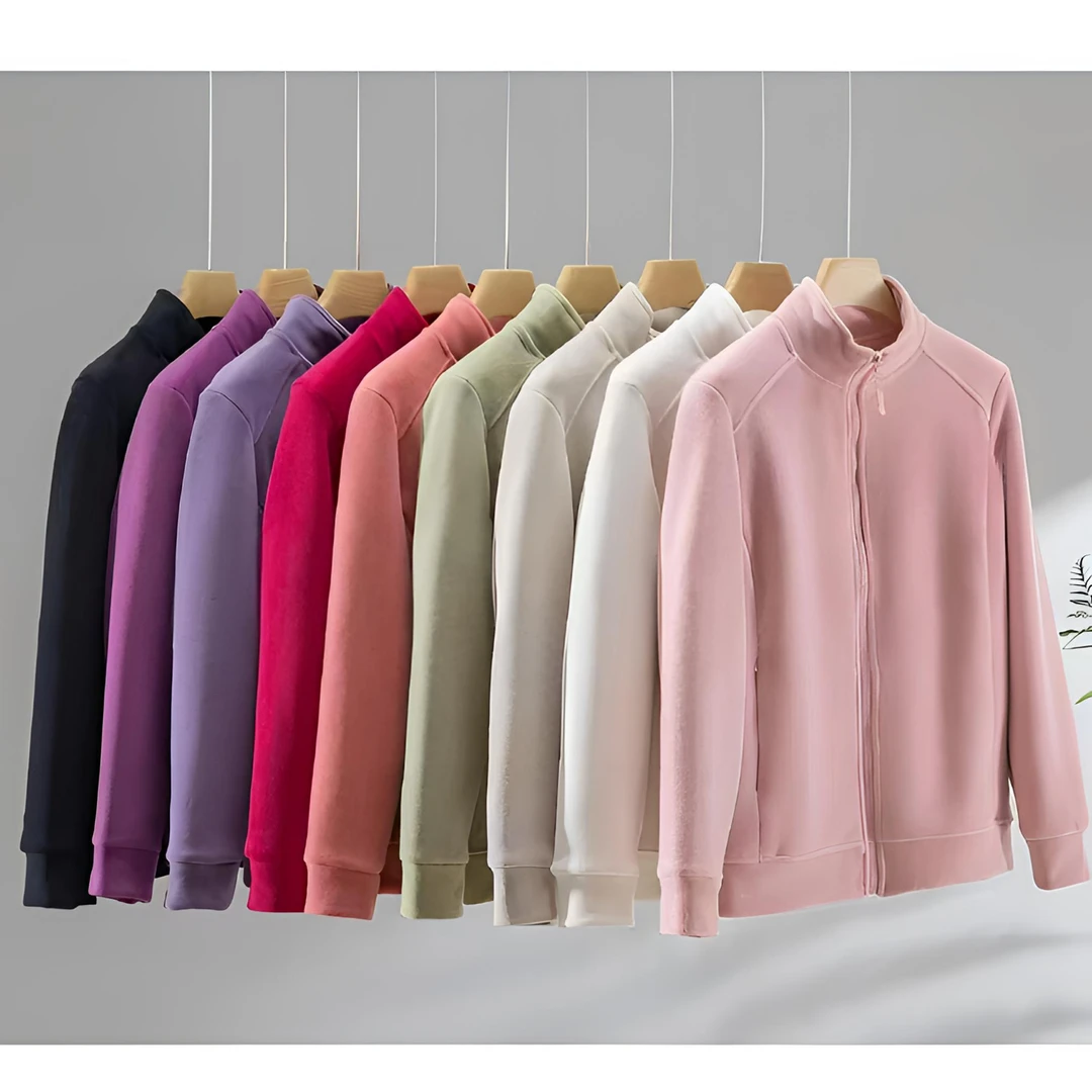 常规时尚中老年女装女士加绒长袖秋冬春秋夹克开衫健身抓绒衣