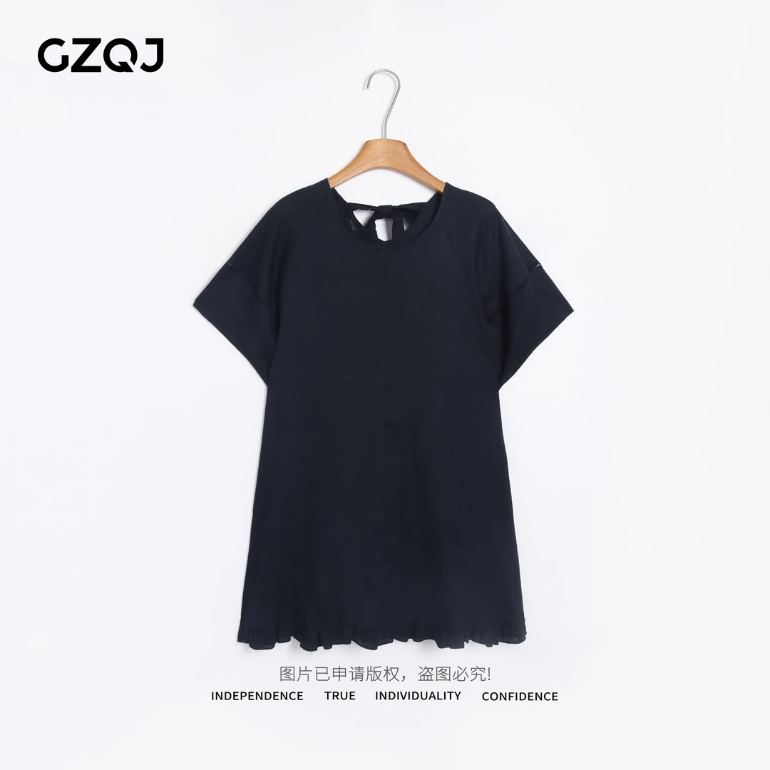 老琴私服【清风夏夜】 亚麻欧若风时尚设计短袖背面系带连衣裙37752