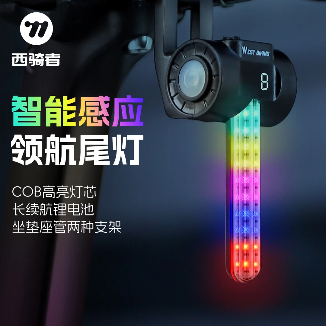 西骑者骑行尾灯自行车夜行智能感应领航光感灯防水多色流水炫彩