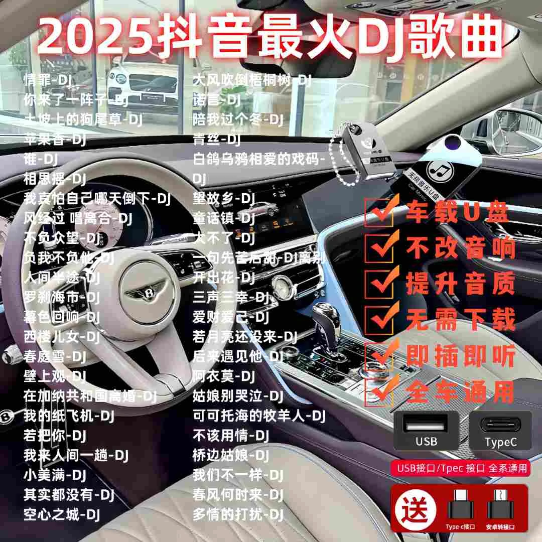 2025最火重低音劲爆dj车载U盘抖音热歌dj嗨曲高端无损音质音乐U盘