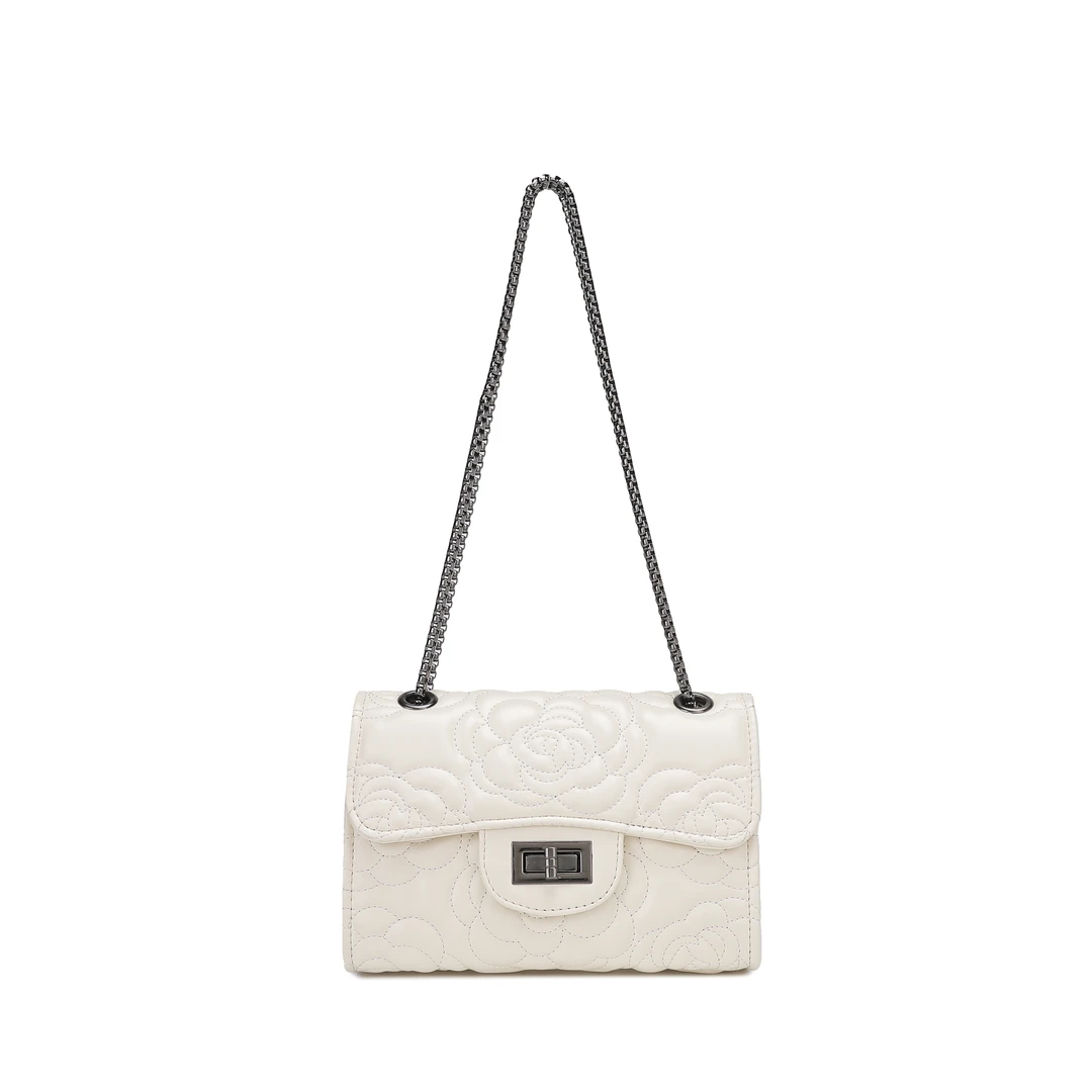 防盗单根锁扣斜挎包编织腋下小众时尚链条包白色轻奢潮流