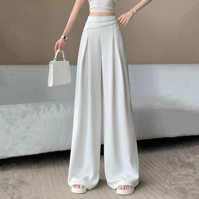 高级感夏季薄款西装阔腿裤高腰亮钻修身显瘦显高休闲长裤气质百搭