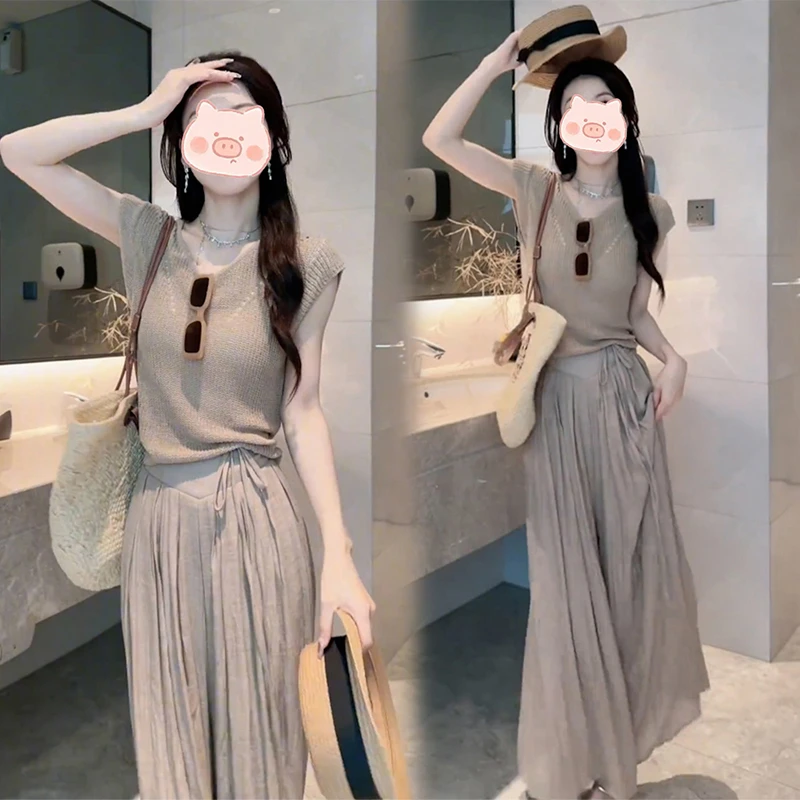 时尚套装女高级感御姐洋气显瘦气质减龄上衣阔腿裤夏季搭配一整套